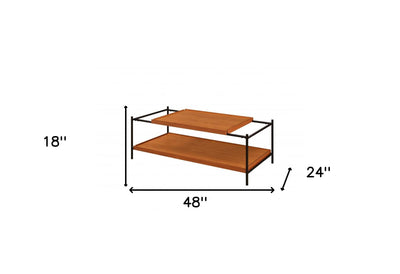 48’ Black And Honey Oak Rectangular Coffee Table With Shelf - Coffee Tables