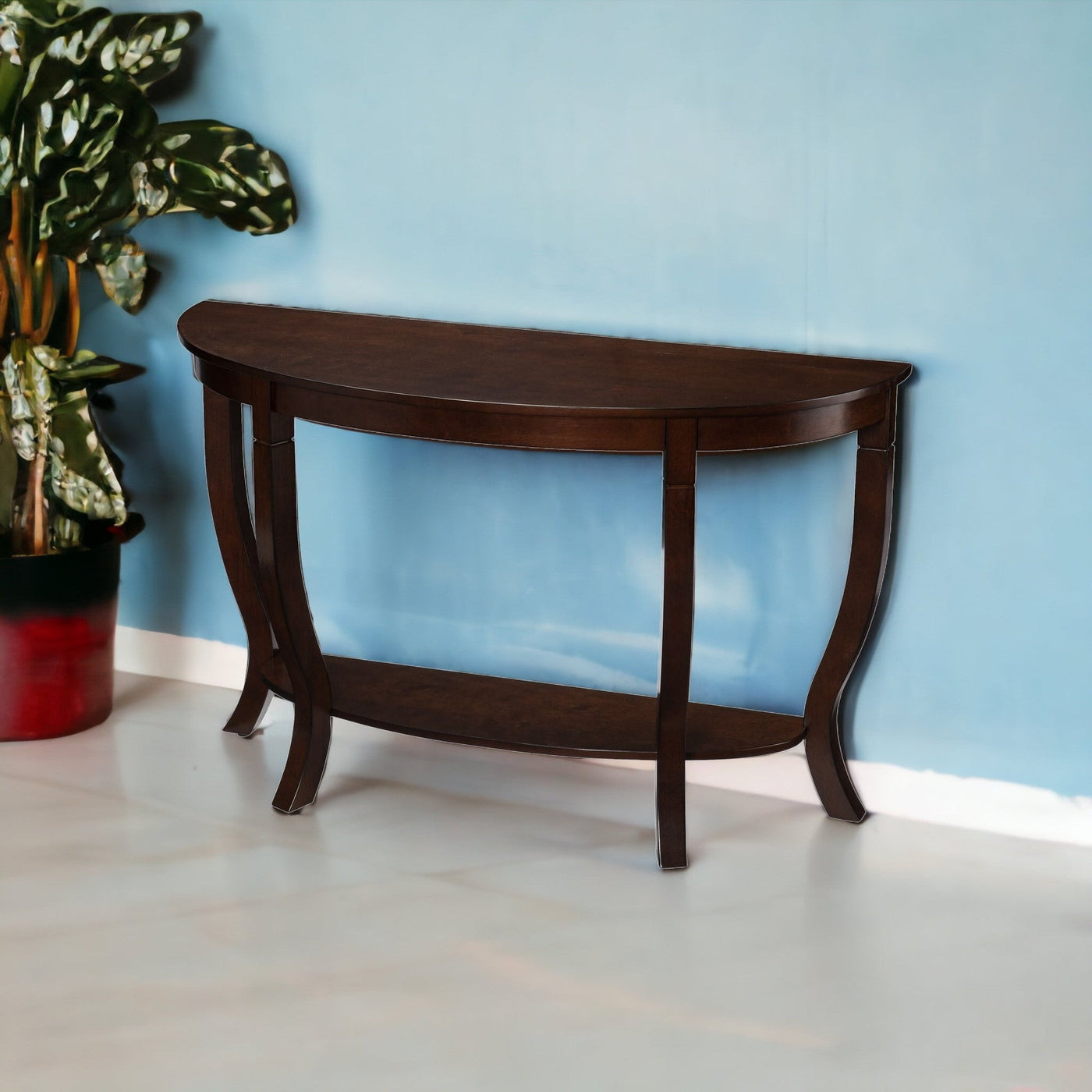 48’ Brown Half Circle Console Table With Storage - Console Tables