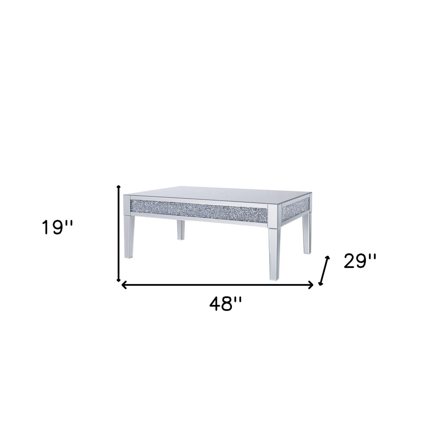 48’ Silver Mirrored Rectangular Mirrored Coffee Table - Coffee Tables