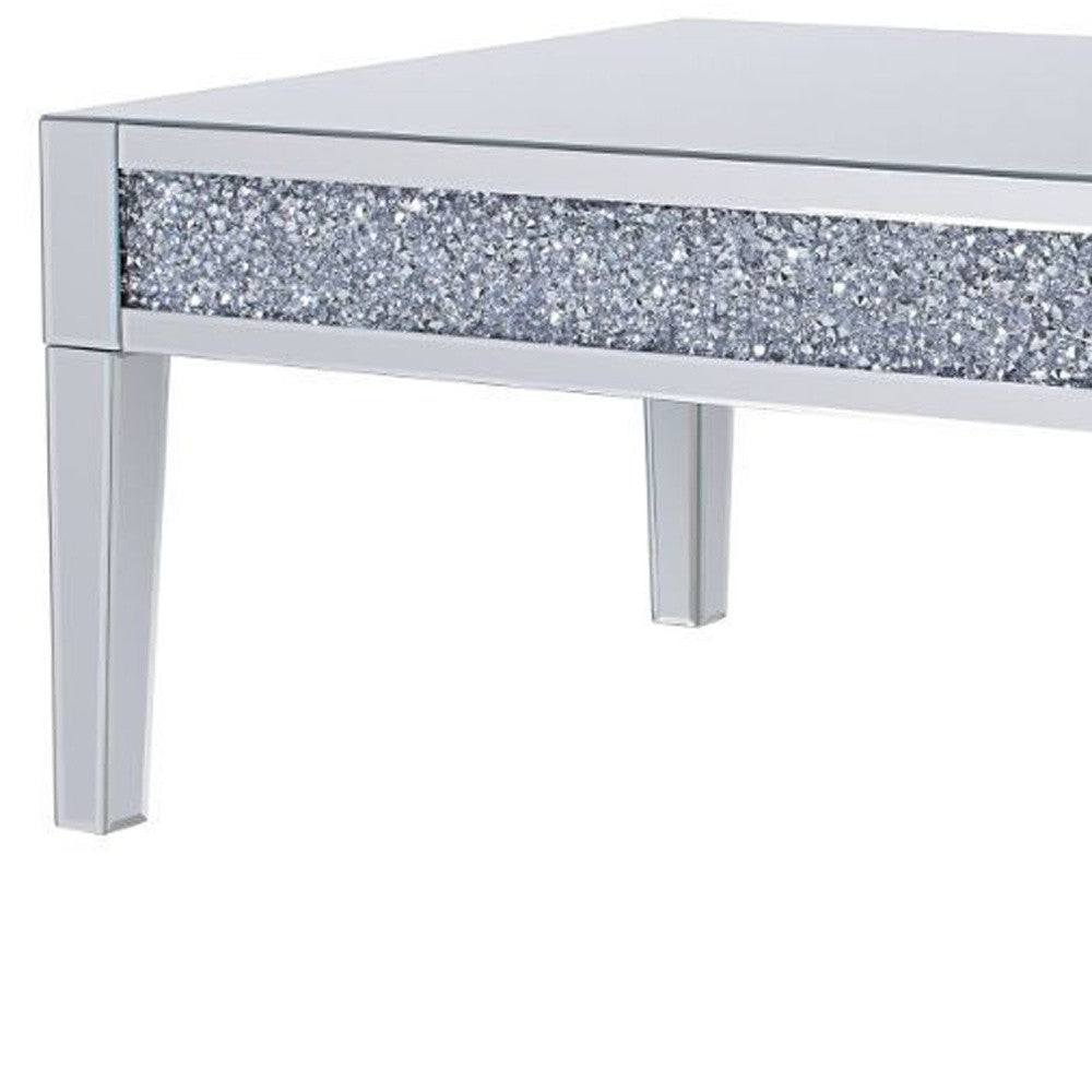 48’ Silver Mirrored Rectangular Mirrored Coffee Table - Coffee Tables