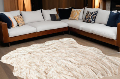 5’ X 6’ Ombre Tan Faux Fur Washable Non Skid Area Rug - Area Rugs