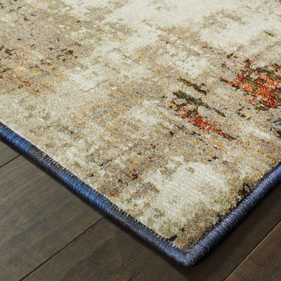 5’ X 7’ Beige Tan Brown Blue Purple Red Orange Gold And Green Abstract Power Loom Stain Resistant Area Rug - Area Rugs