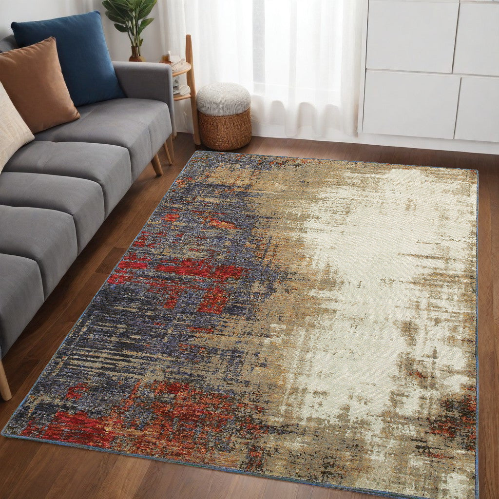 5’ X 7’ Blue and Beige Abstract Power Loom Area Rug - Area Rugs