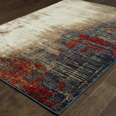 5’ X 7’ Beige Tan Brown Blue Purple Red Orange Gold And Green Abstract Power Loom Stain Resistant Area Rug - Area Rugs