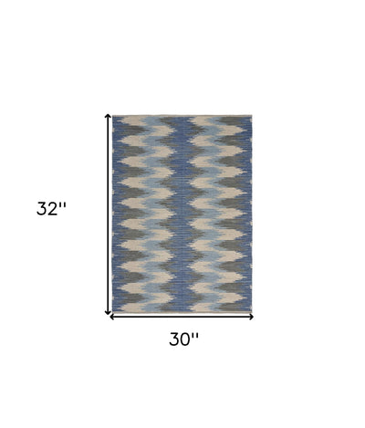 5’ x 7’ Blue and Cream Ikat Pattern Area Rug - 3’ x 4’ - Area Rugs