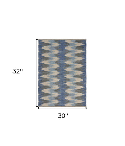 5’ X 7’ Blue and Cream Ikat Pattern Area Rug - 3’ x 4’ - Area Rugs