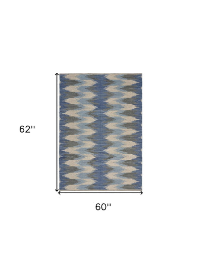 5’ x 7’ Blue and Cream Ikat Pattern Area Rug - 5’ x 7’ - Area Rugs