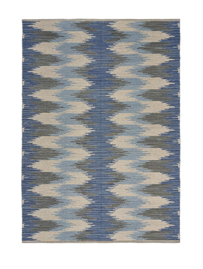 5’ x 7’ Blue and Cream Ikat Pattern Area Rug - Area Rugs
