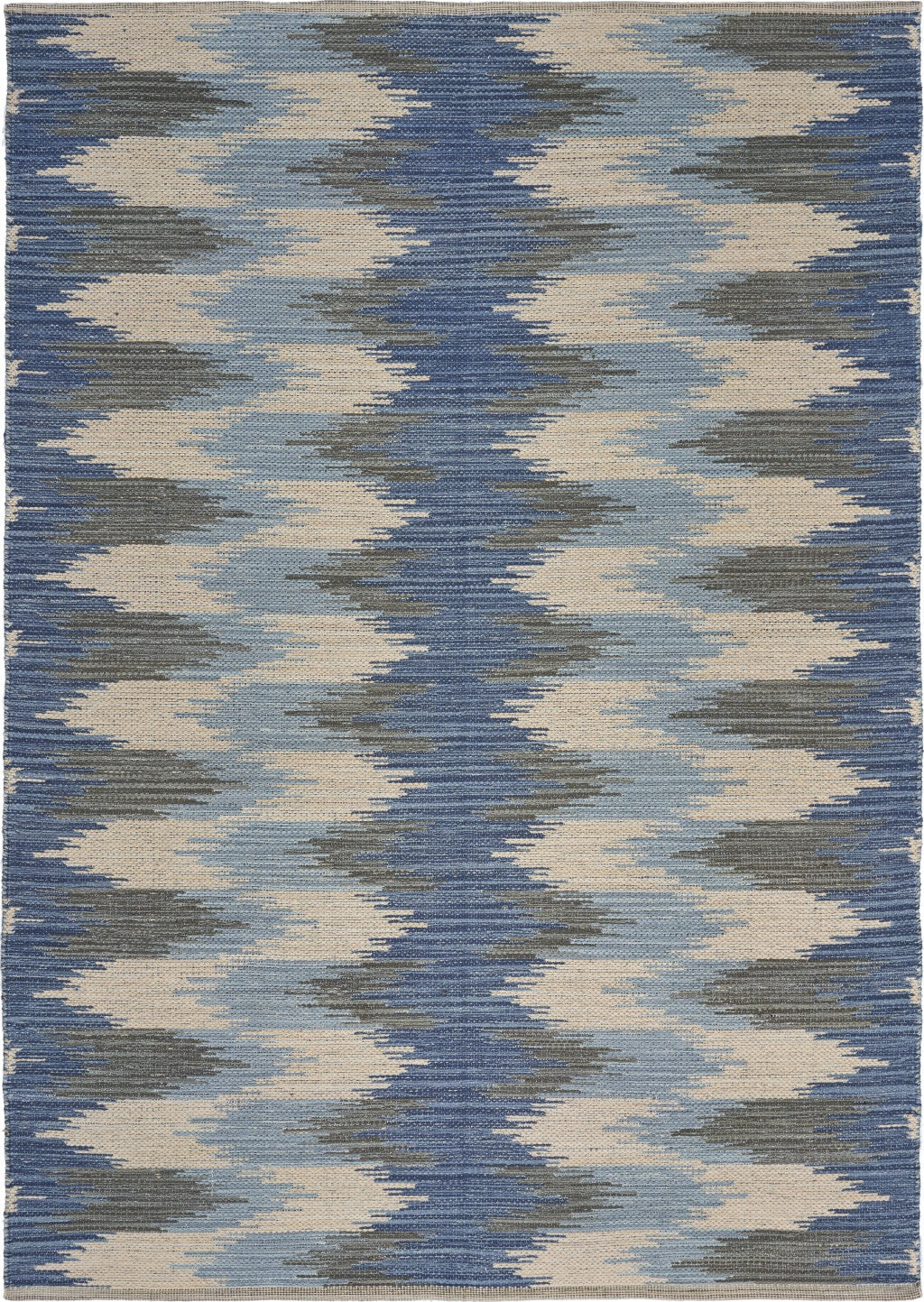 5’ X 7’ Blue and Cream Ikat Pattern Area Rug - Area Rugs