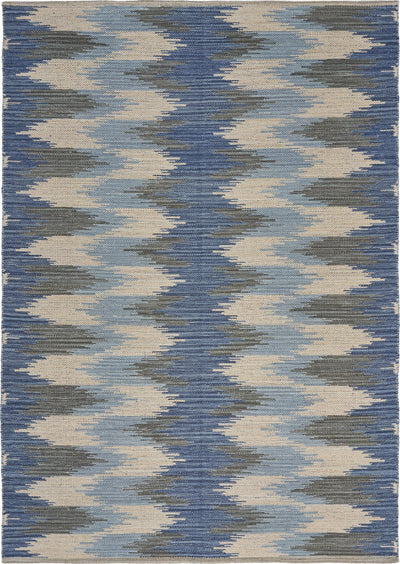 5’ X 7’ Blue and Cream Ikat Pattern Area Rug - Area Rugs