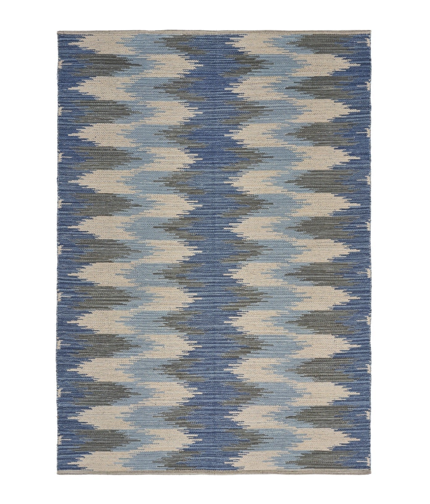 5’ X 7’ Blue and Cream Ikat Pattern Area Rug - Area Rugs