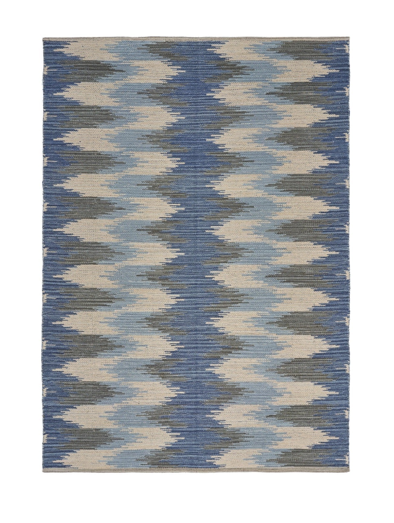 5’ X 7’ Blue and Cream Ikat Pattern Area Rug - Area Rugs