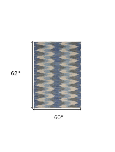 5’ X 7’ Blue and Cream Ikat Pattern Area Rug - 5’ x 7’ - Area Rugs