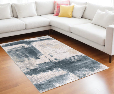 5’ X 7’ Blue And Ivory Abstract Dhurrie Area Rug - 9’ x 12’ - Area Rugs