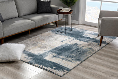 5’ X 7’ Blue And Ivory Abstract Dhurrie Area Rug - Area Rugs