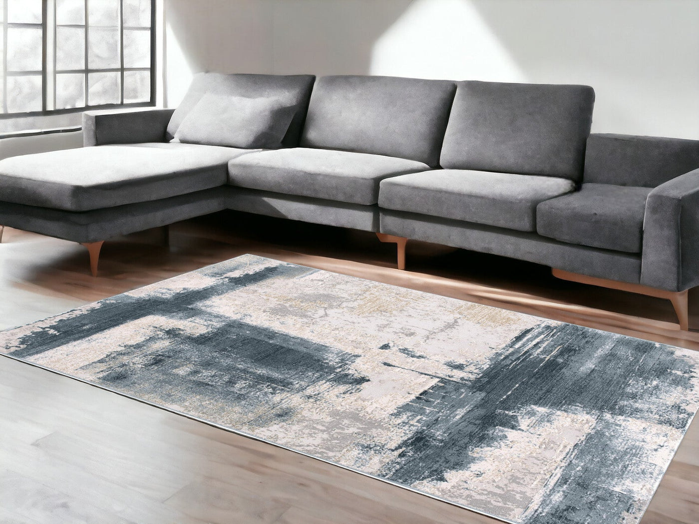 5’ X 7’ Blue And Ivory Abstract Dhurrie Area Rug - 5’ x 8’ - Area Rugs