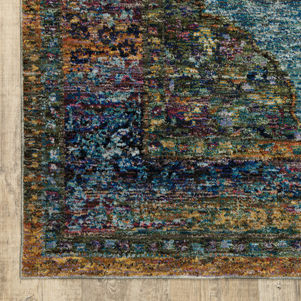 5’ X 7’ Blue Gold Green Red Orange And Purple Oriental Power Loom Stain Resistant Area Rug - Area Rugs