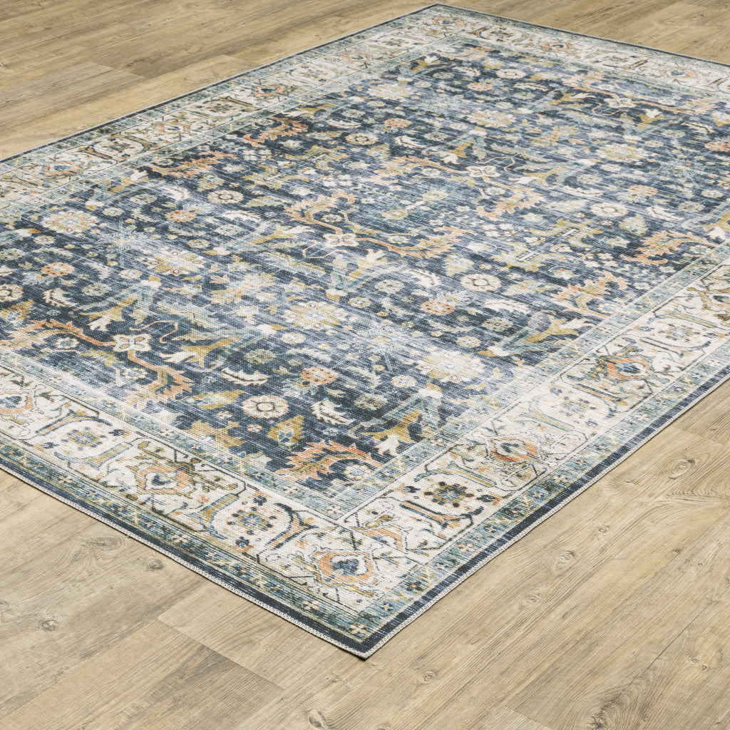 5’ X 7’ Blue Gold Rust Ivory And Olive Oriental Printed Stain Resistant Non Skid Area Rug - Area Rugs