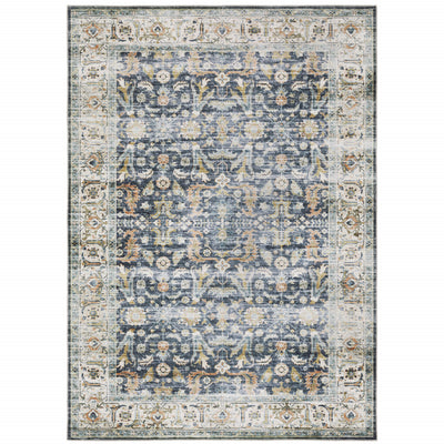 5’ X 7’ Blue Gold Rust Ivory And Olive Oriental Printed Stain Resistant Non Skid Area Rug - Area Rugs