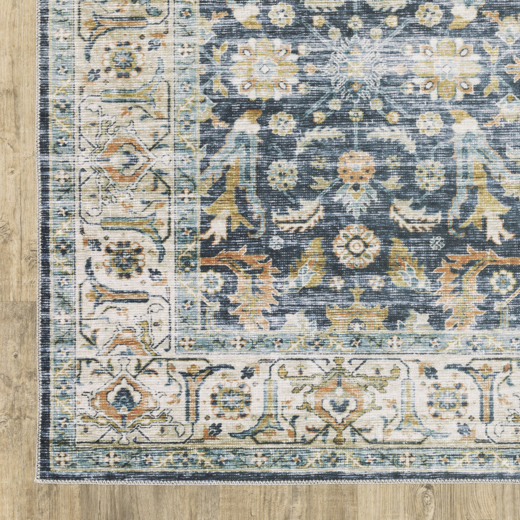 5’ X 7’ Blue Gold Rust Ivory And Olive Oriental Printed Stain Resistant Non Skid Area Rug - Area Rugs