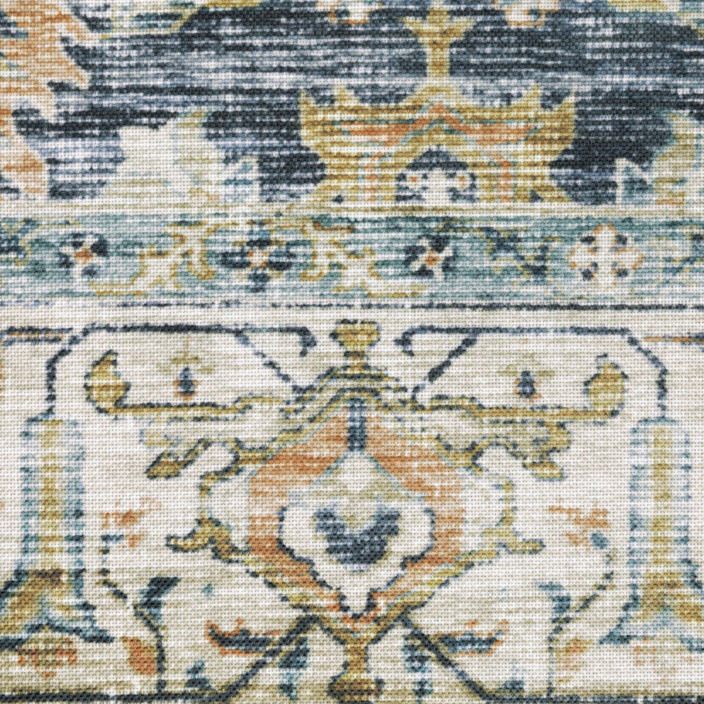 5’ X 7’ Blue Gold Rust Ivory And Olive Oriental Printed Stain Resistant Non Skid Area Rug - Area Rugs