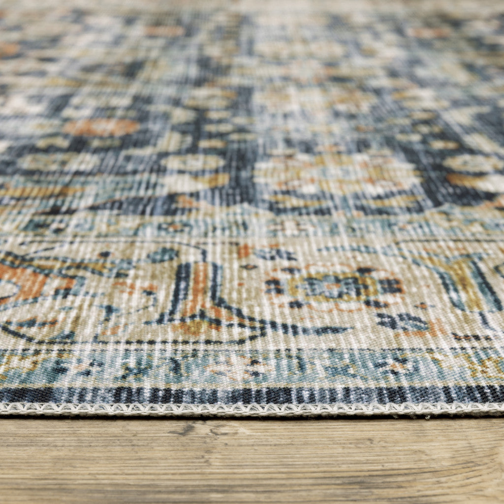 5’ X 7’ Blue Gold Rust Ivory And Olive Oriental Printed Stain Resistant Non Skid Area Rug - Area Rugs