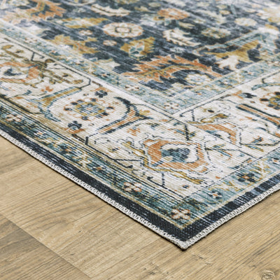 5’ X 7’ Blue Gold Rust Ivory And Olive Oriental Printed Stain Resistant Non Skid Area Rug - Area Rugs