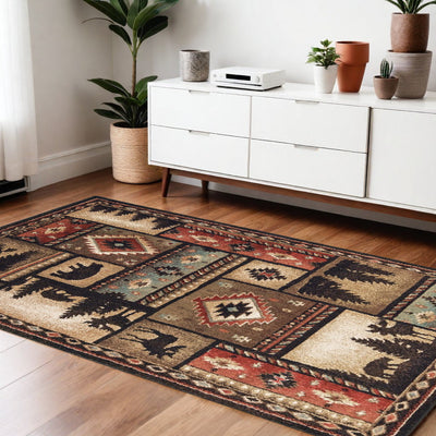 2’ X 8’ Black And Brown Nature Lodge Runner Rug - 4’ x 6’ - Area Rugs