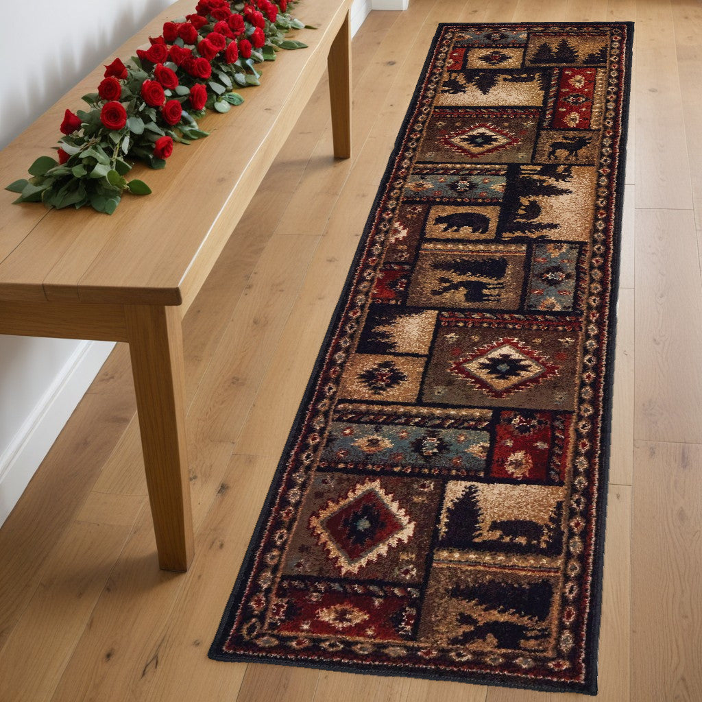 2’ X 8’ Black And Brown Nature Lodge Runner Rug - 8’ Runner - Area Rugs