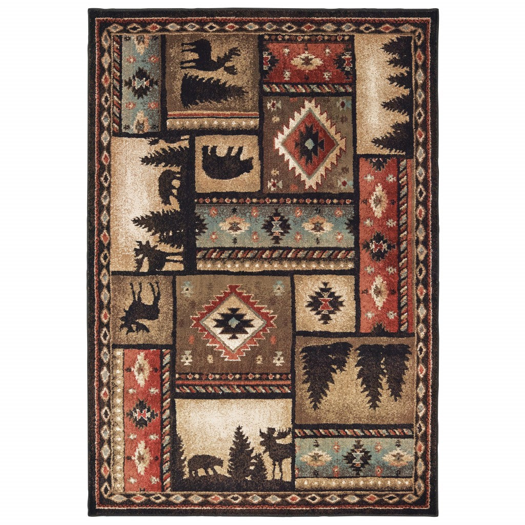 2’ X 8’ Black And Brown Nature Lodge Runner Rug - Area Rugs