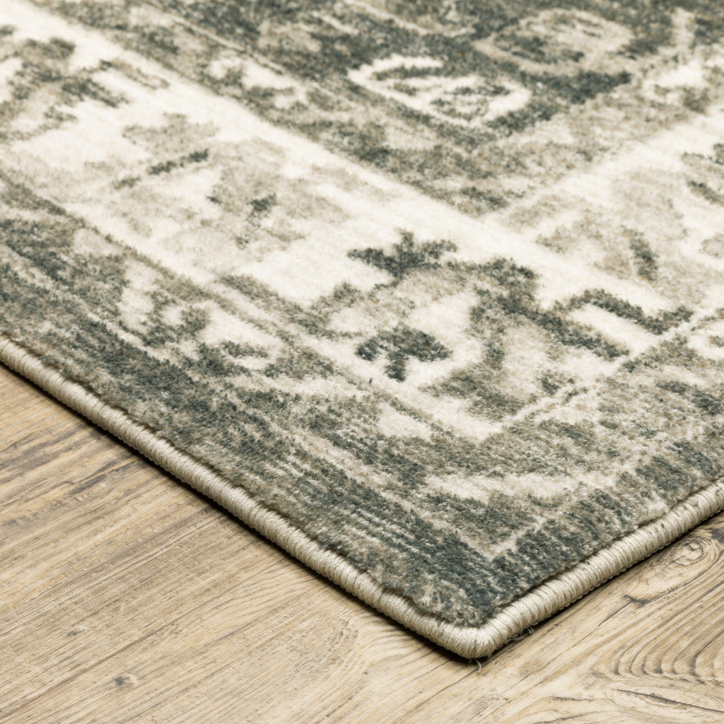 5’ X 7’ Grey Ivory Tan And Beige Oriental Power Loom Stain Resistant Area Rug - Area Rugs