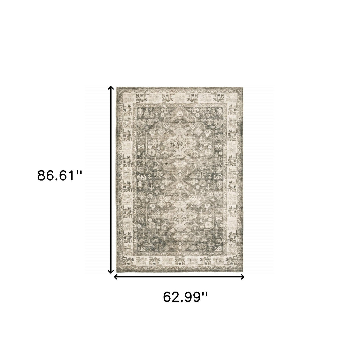 5’ X 7’ Grey Ivory Tan And Beige Oriental Power Loom Stain Resistant Area Rug - Area Rugs