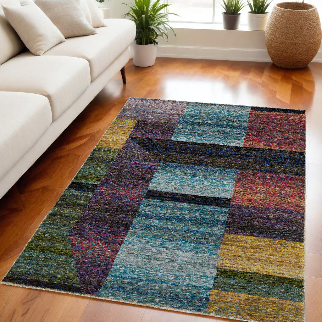 5’ x 7’ Purple and Red Geometric Power Loom Area Rug - Area Rugs