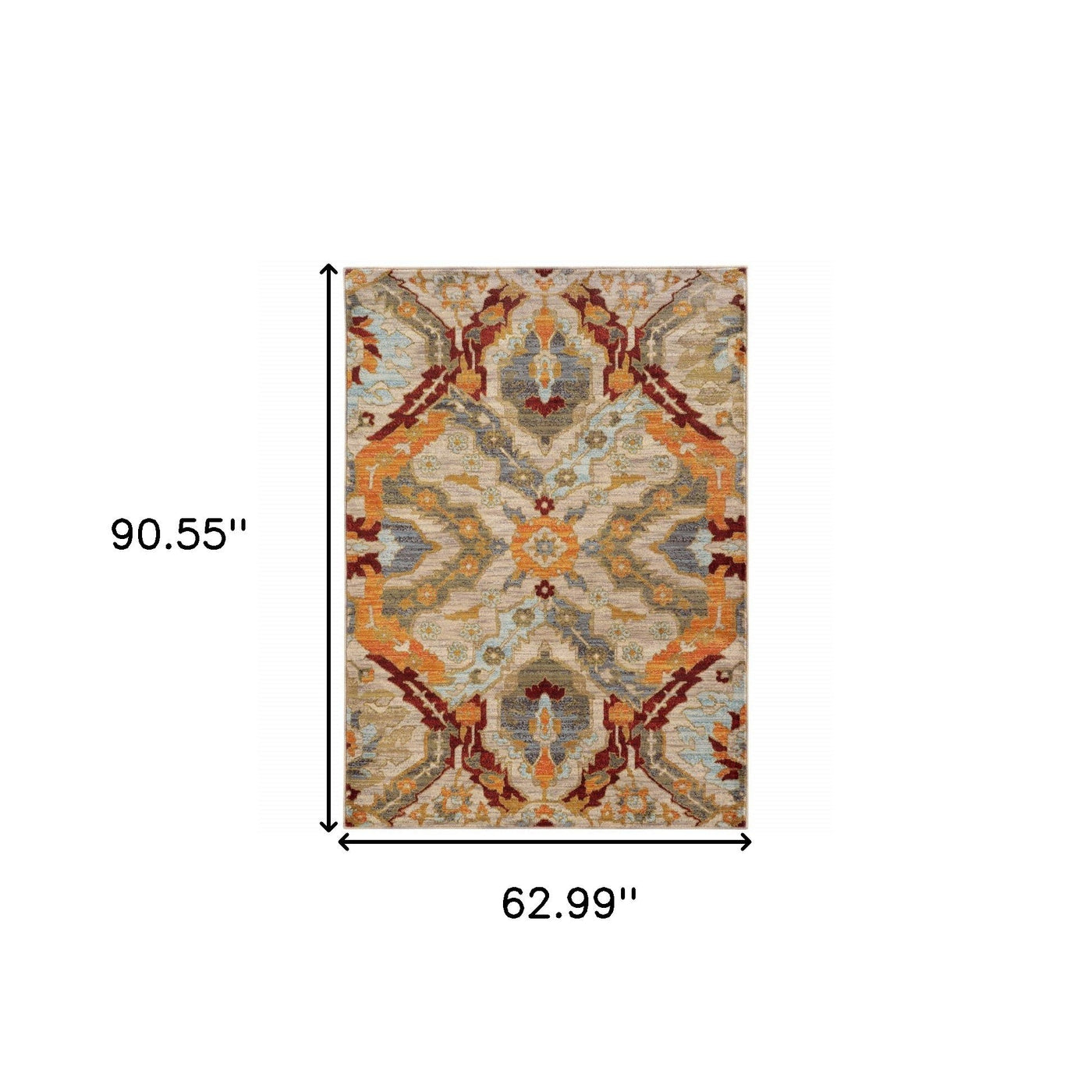 5’ X 8’ Beige Orange Blue Gold And Grey Abstract Power Loom Stain Resistant Area Rug - Area Rugs