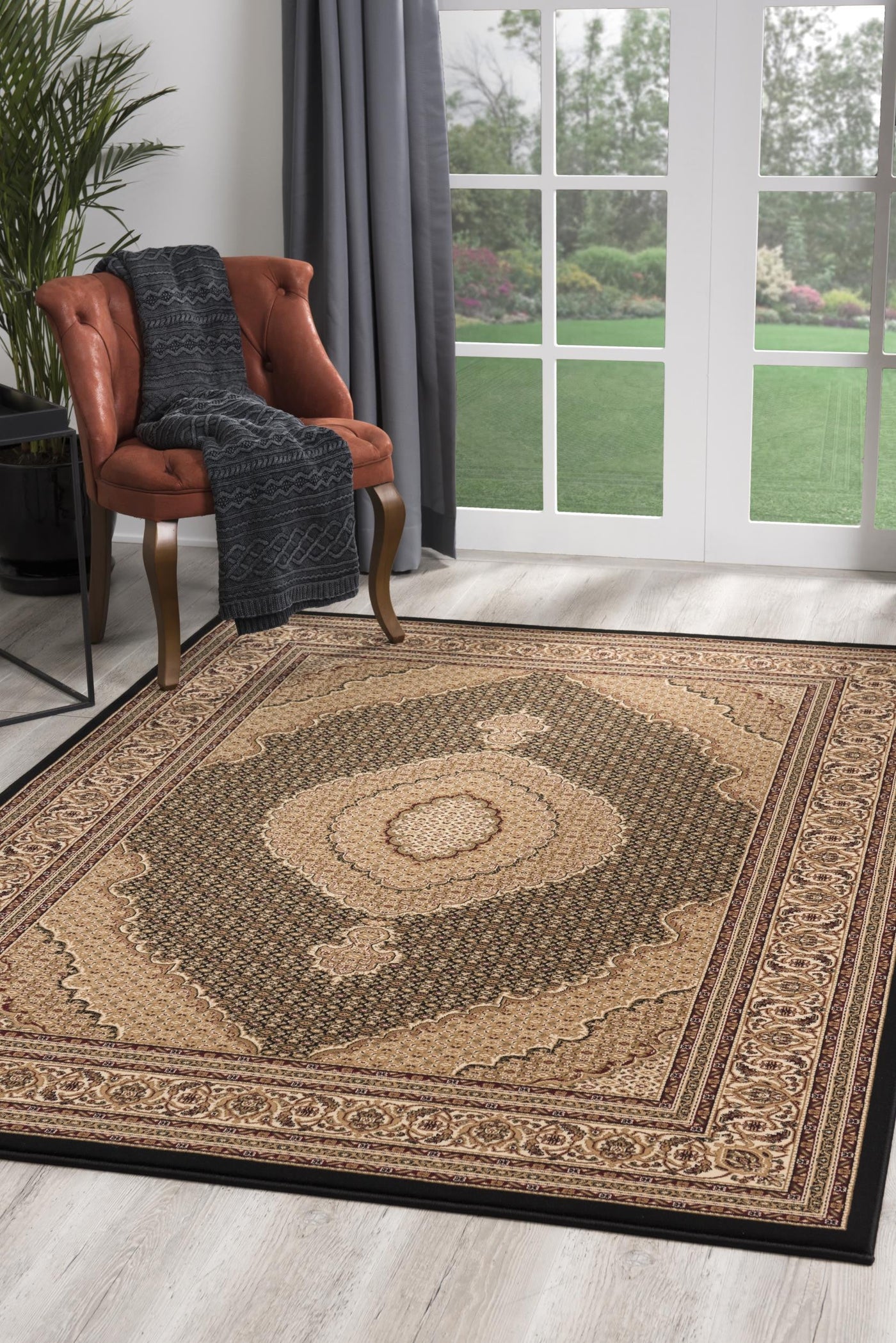 5’ x 8’ Black and Beige Medallion Area Rug - 5x8 - Area Rugs