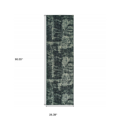 8’ Black Ivory Machine Woven Abstract Indoor Runner Rug - Area Rugs