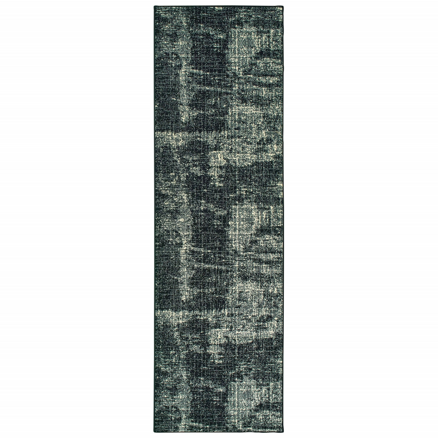 8’ Black Ivory Machine Woven Abstract Indoor Runner Rug - Area Rugs