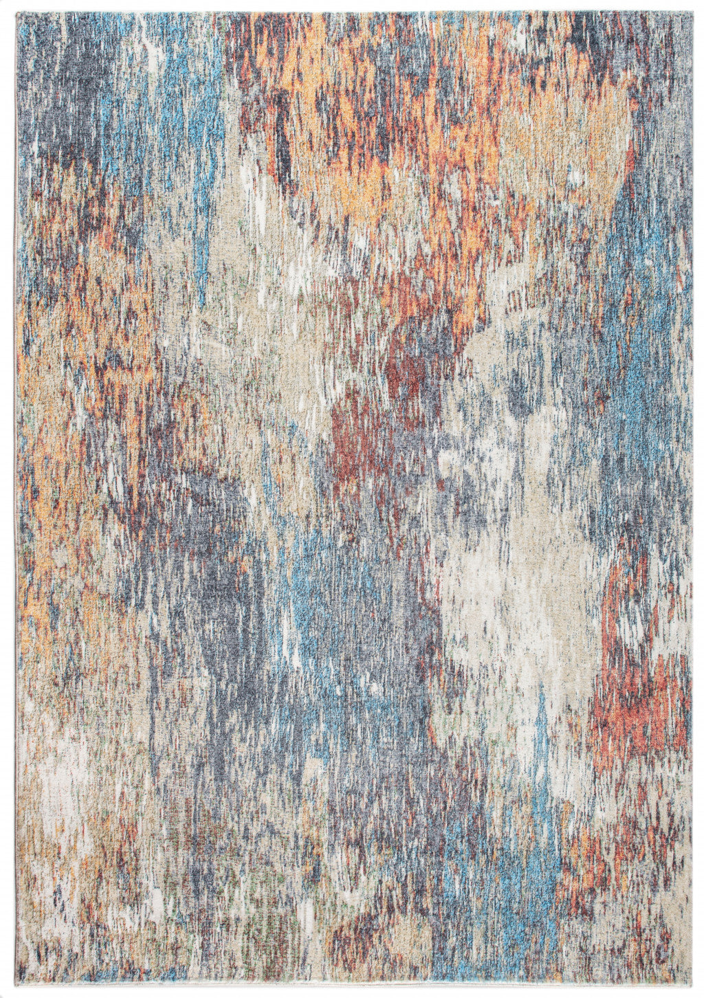 5’ X 8’ Blue And Beige Abstract Dhurrie Area Rug - Area Rugs