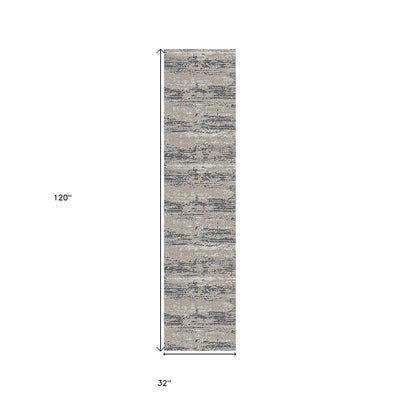 10’ Blue and Gray Abstract Power Loom Runner Rug - Area Rugs