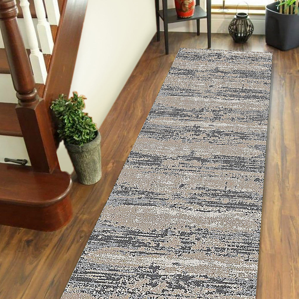 10’ Blue and Gray Abstract Power Loom Runner Rug - Area Rugs