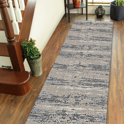 10’ Blue and Gray Abstract Power Loom Runner Rug - Area Rugs