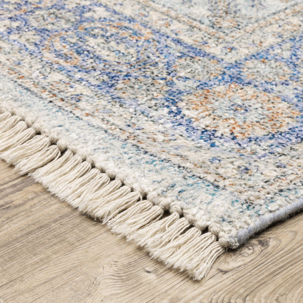 5’ X 8’ Blue And Red Oriental Hand Loomed Stain Resistant Area Rug With Fringe - Area Rugs