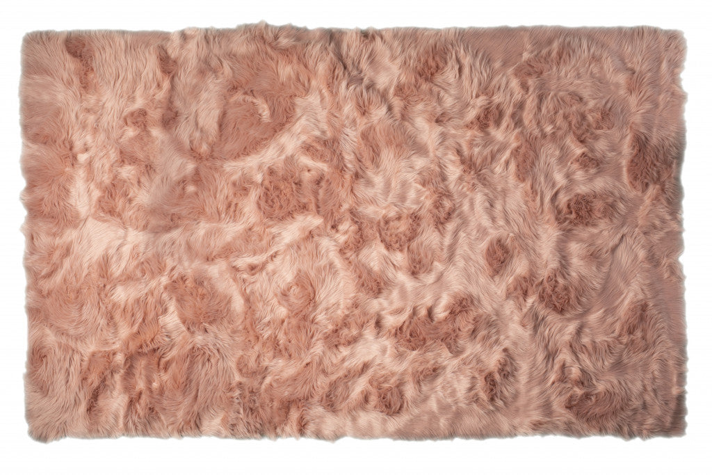 5’ X 8’ Dusty Rose Faux Fur Non Skid Area Rug - Area Rugs