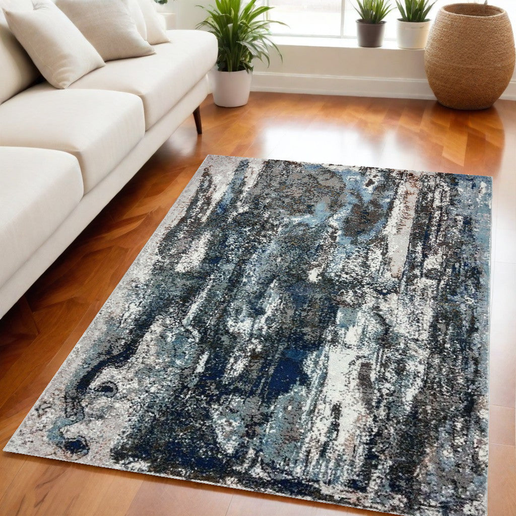 5’ X 8’ Shades of Blue and Gray Abstract Marble Area Rug - Area Rugs