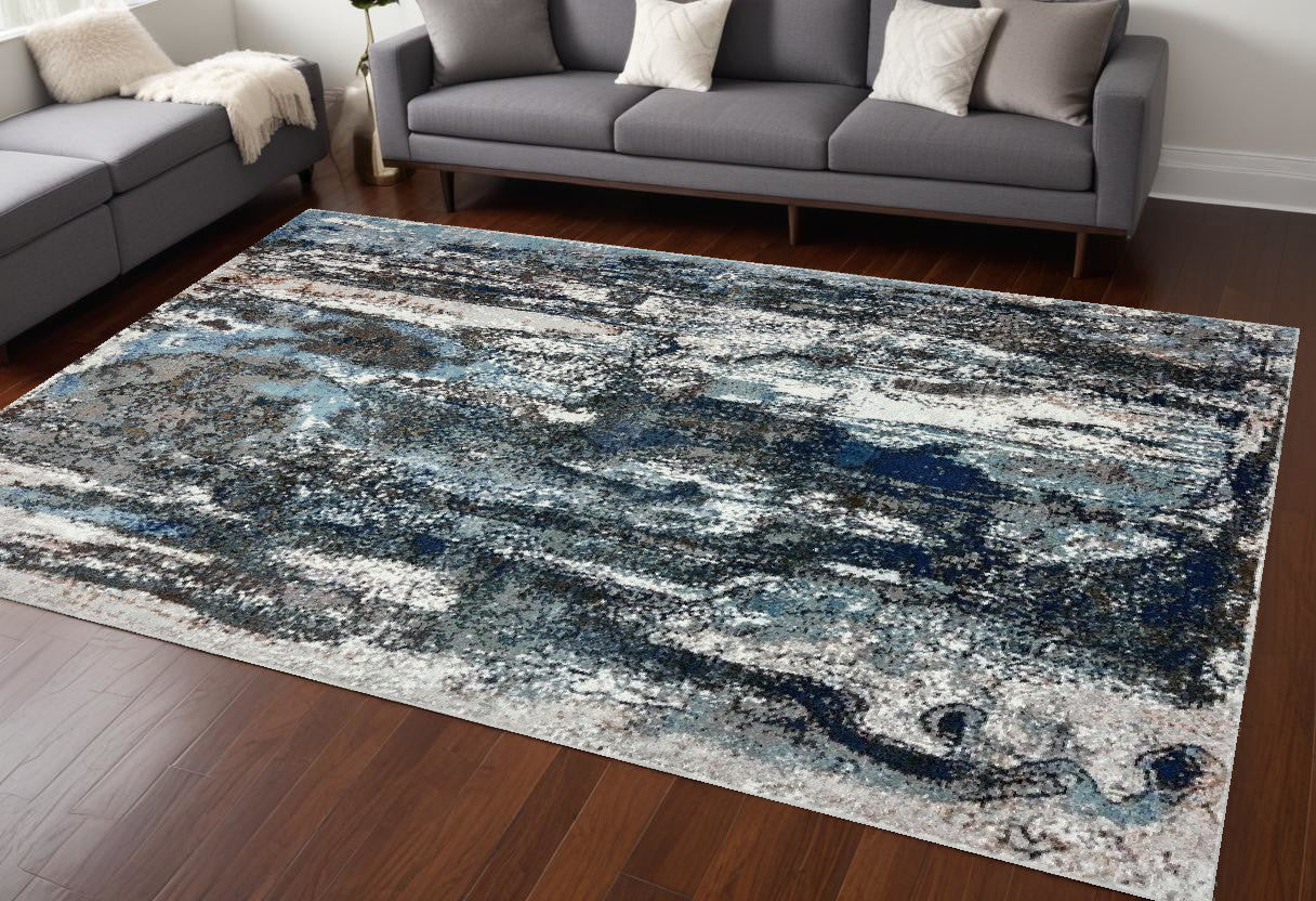 5’ X 8’ Shades of Blue and Gray Abstract Marble Area Rug - Area Rugs