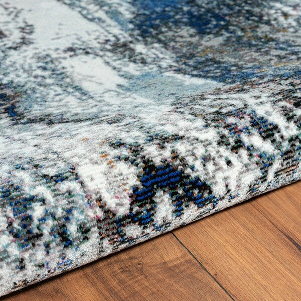 5’ X 8’ Shades of Blue and Gray Abstract Marble Area Rug - Area Rugs