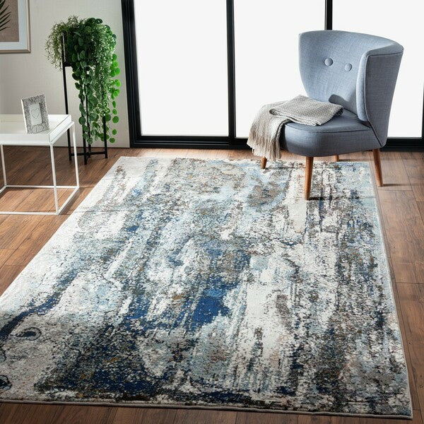 5’ X 8’ Shades of Blue and Gray Abstract Marble Area Rug - Area Rugs