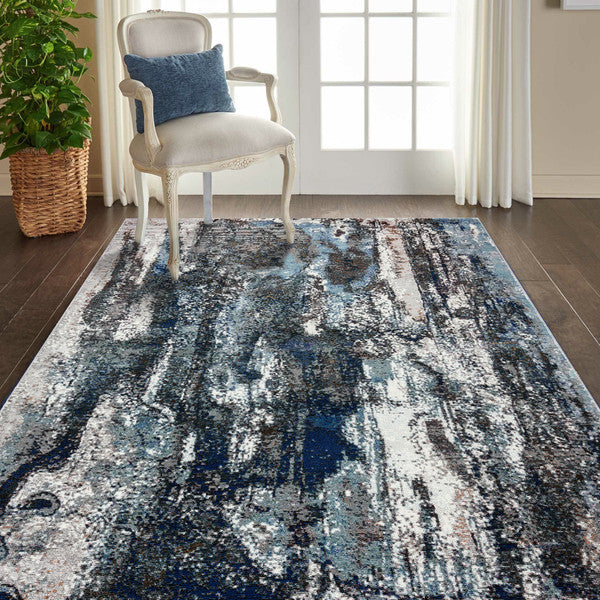 5’ X 8’ Shades of Blue and Gray Abstract Marble Area Rug - Area Rugs