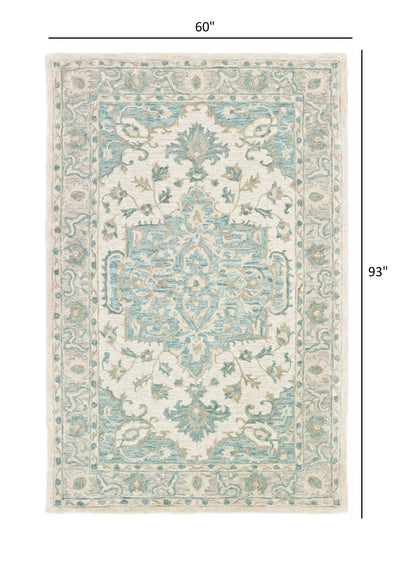 5’ x 8’ Turquoise and Cream Medallion Area Rug - 5’ x 8’ - Area Rugs