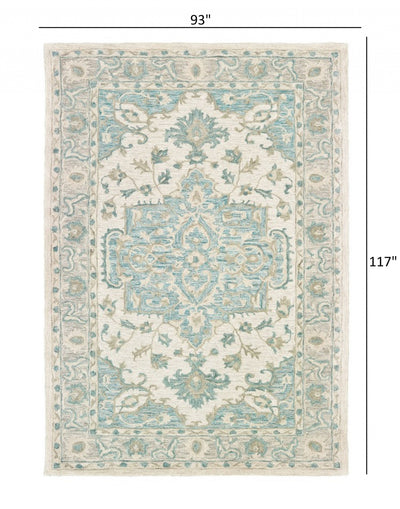 5’ x 8’ Turquoise and Cream Medallion Area Rug - 8’ x 10’ - Area Rugs